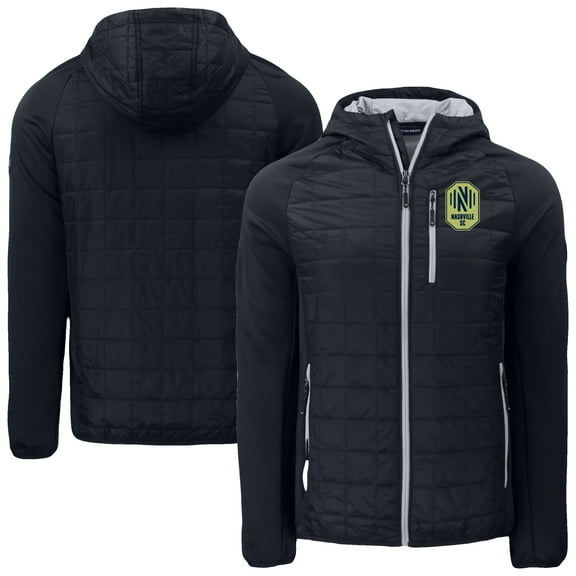 Men's Cutter & Buck Black Nashville SC Rainier PrimaLoft- Eco Raglan Full-Zip Hoodie Hybrid Jacket