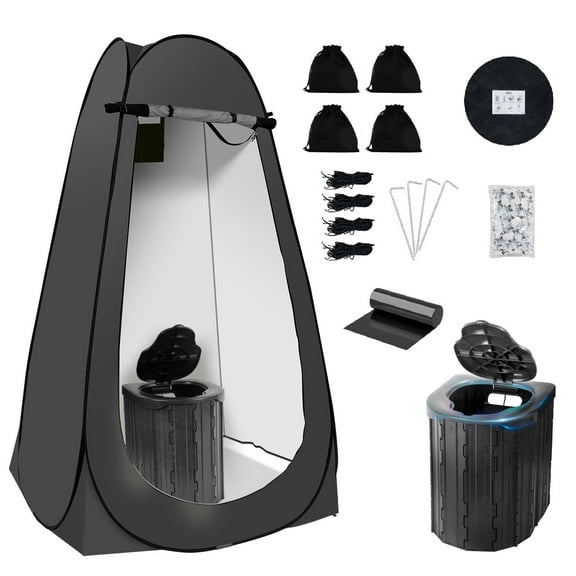 Camping Toilet Kit with Pop Up Privacy Tent, X Large Portable Folding Toilet Potty for Adults, Outdoor Camp Shower Tents,Changing Room with Carry Bag