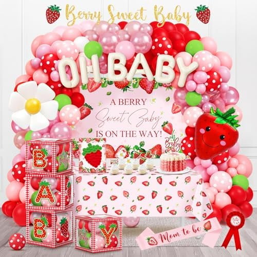 Strawberry Baby Shower Decorations Kit, A Berry Sweet Baby  On The Way Decorations for Welcoming Baby Party, Gender Reveal Baby Shower Decorations Girl