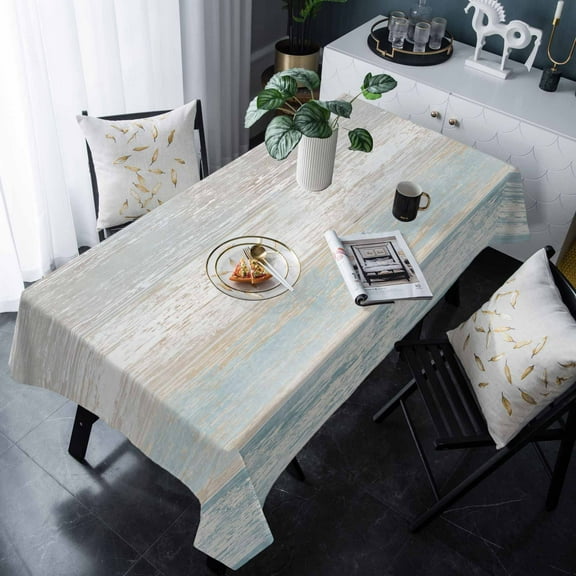 Blue Beige Farmhouse Tablecloth Rectangle Table Cloths 54x108 , Waterproof Tablecloth Outdoor Table Cloth, Vintage Wooden Striped Washable Table Cover for Kitchen Dining Party