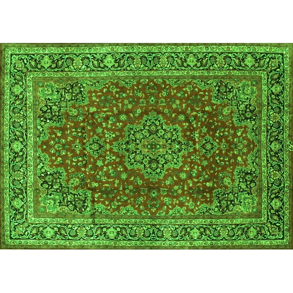 Ahgly Company Indoor Rectangle Medallion Green Traditional Area Rugs, 7' x 9'