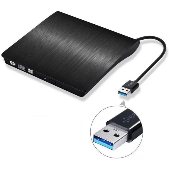 External CD DVD Drive USB 3.0 Portable Fits for DVD-R DVD-RW DVD R DVD RW DVD-ROM, DVD Player, CD Burner Black for PC Laptop Computer Mac OS Windows 11/10/8/7