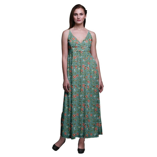 Bimba Robe Longue d'Été Sans Manches à Imprimé Teinture sur Nœuds Décontractée de Plage pour Femmes à Fleurs - Medium