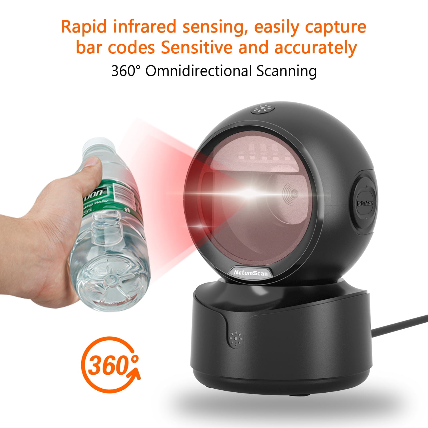 NETUM Automatic Omnidirectional 2D QR Barcode Scanner, Hands-Free USB Wired  Desktop Barcode Reader for Warehouse, Supermarket, Retail Store, Pos System(Black)