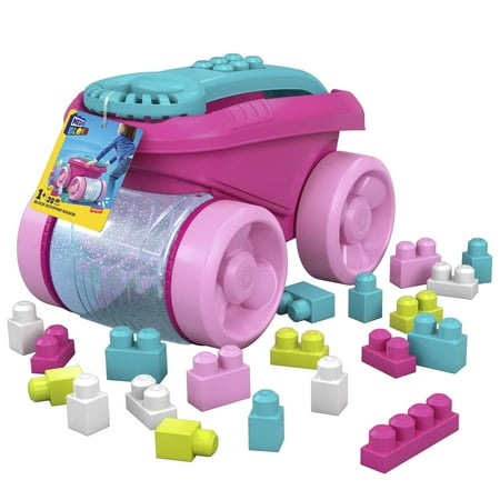 MEGA BLOKS Fisher-Price Pink Block Scooping Wagon Building Toy (21 Pieces) for Toddler, Plastic