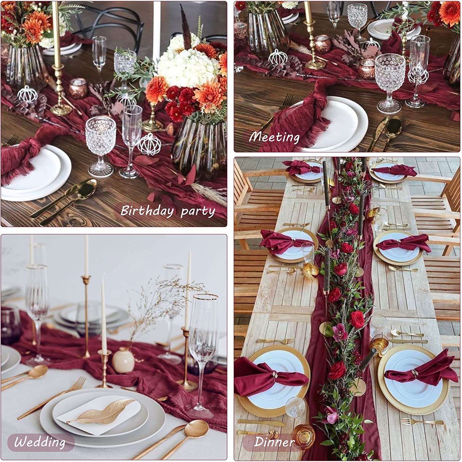 Wehilion 12PCS Cheesecloth Table Runner Boho Gauze Table Runner Cheese Cloth Long Table Runner Rustic Table Runner for Wedding Bridal Shower Birthday Party Table Decor