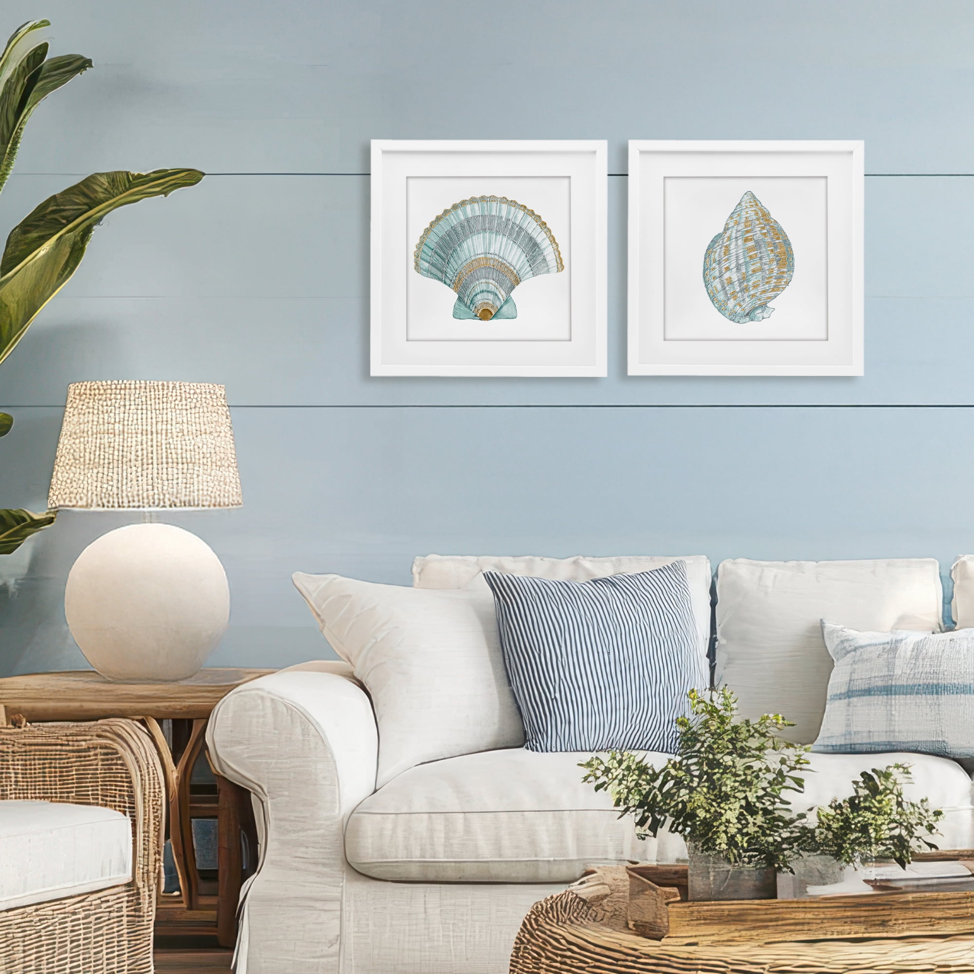 Stupell Industries Regal Clam Shell Duo 2 Piece White Framed Print Under Glass Set, design by Lorenzo Collective