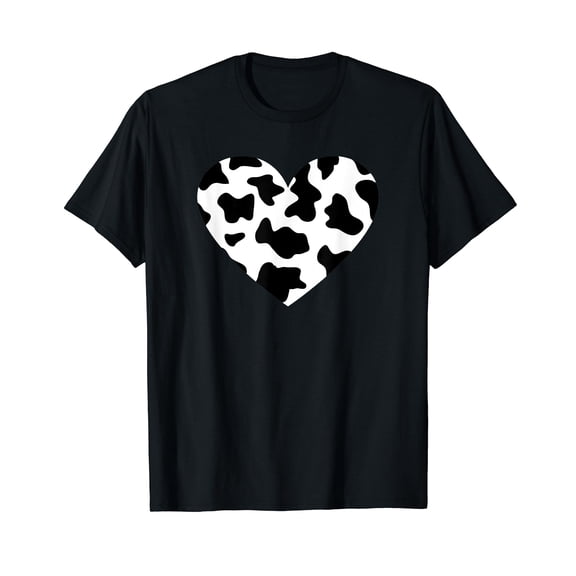 Awesome Cow Print Black & White Print Heart T-Shirt Black Tee