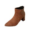 thumbnail image 2 of AUNVITO Women's Fashion Casual Winter Ankle Boots Block Heel Pointed Toe Solid Color Splicing Faux Suede & Leather Comfortable Stable Fit, 2 of 9