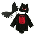 thumbnail image 3 of Red and Black Bat Halloween Baby Cost-ume Hooded Onesie with Wing Sleeves Outfit, 3-6 Months, 3 of 8