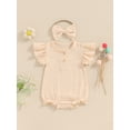 thumbnail image 2 of Bagilaanoe Newborn Baby Girl Summer Rompers Fly Sleeve Bodysuits + Headband 3M 6M 12M 18M Infant One Piece Jumpsuit, 2 of 7