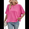 thumbnail image 2 of Camisetas de Verano 2025 para Mujer, Camisetas Lisas, Camisetas Holgadas de Gran Tamaño, Camisetas Básicas, Rosa, Rojo, M, 2 of 6