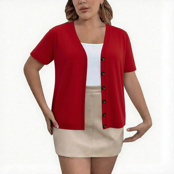 Women's Tops, Plus Size Cardigan For Women Open Front Loose Business Casual Bolero Shrugs Short Sleeve Cropped Jacket