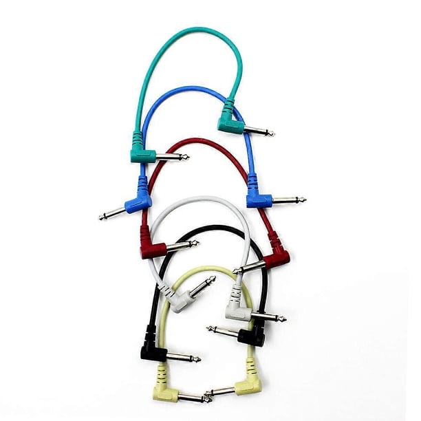 Colorful Guitar Effect Pedal Cables Instrument o Leads Patch Cord 21cm Length 1/4 Inch Right Angle TS Plug 6pcs/pack
