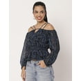 thumbnail image 3 of Moomaya Long Sleeves Off Shoulder Printed Top - Women's Stylish Peplum Top, 3 of 8