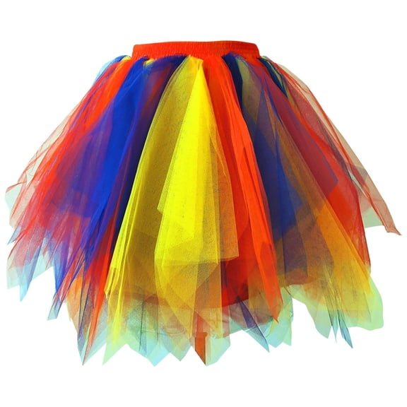 QSAWXQZ Women's Layered Tulle Tutu Skirt Fluffy Tiered Mesh Vintage Bubble Puffy Mini Skirt for Party Festival Celebration M