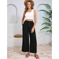 thumbnail image 4 of Womens Cotton Linen Pants Summer Casual Beach Pants Drawstring Flowy Wide Leg Palazzo Trousers with Pockets Black XXL, 4 of 9
