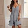 thumbnail image 2 of Tianiyouqing Flowing Womens Dresses Knee Length Spaghetti Strap Sleeveless Backless Tank Dresses Adjustable V Neck Ruffle Tiered Layered Vacation A-Line Dresses Gray S, 2 of 8