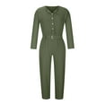 thumbnail image 4 of AUNVITO Women's V-Neck Utility Jumpsuits Solid Color Long Sleeve Overalls with Pockets Belt Button Closure Casual Workwear Trousers, 4 of 8