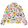 thumbnail image 4 of Jackets for Women Winter Coat Jackets Flannel Stand Collar Jacket(Pretty Floral White Background Design,Size:S-4XL), 4 of 7