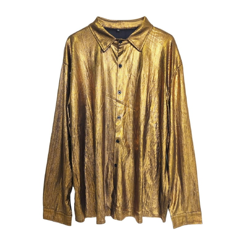 FYEGRE Men Dress Shirt Sequins Long Sleeve Button Down Shirt Disco Party  Nightclub Christmas Prom Gold XXL - Walmart.com