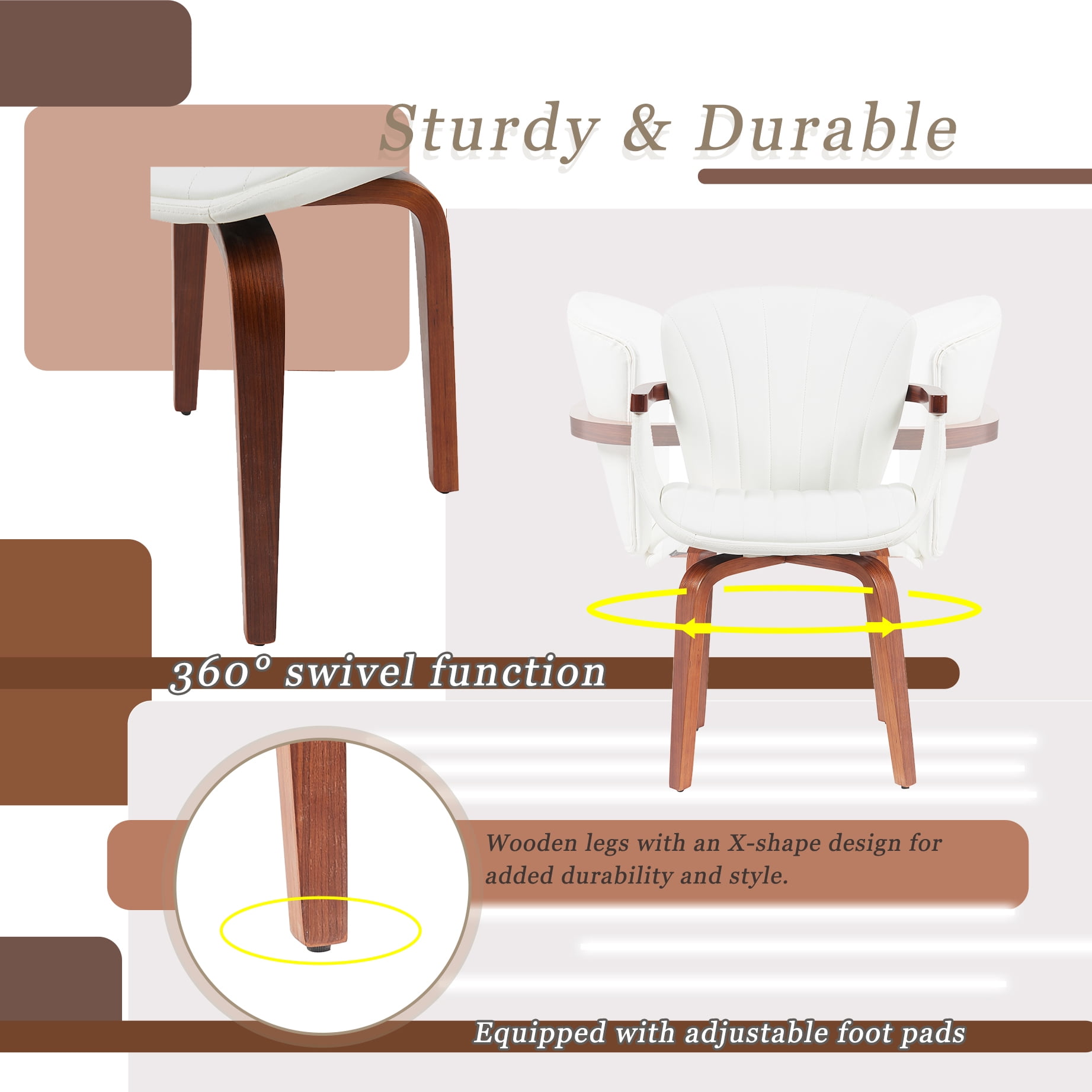 Euroco Swivel Dining Chairs Set of 2,Upholstered Modern Kitchen Side Chairs for Vanity, Living Room,White