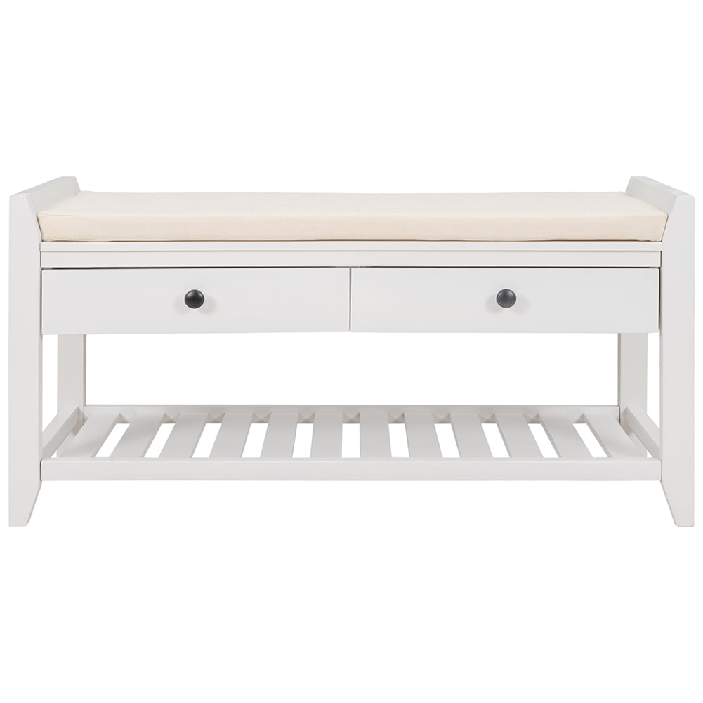 Lowestbest Shoe Rack with Cushioned Seat and Drawers, Multipurpose Entryway Storage Bench, White Lowestbest Shoe Rack with Cushioned Seat and Drawers, Multipurpose Entryway Storage Bench, White