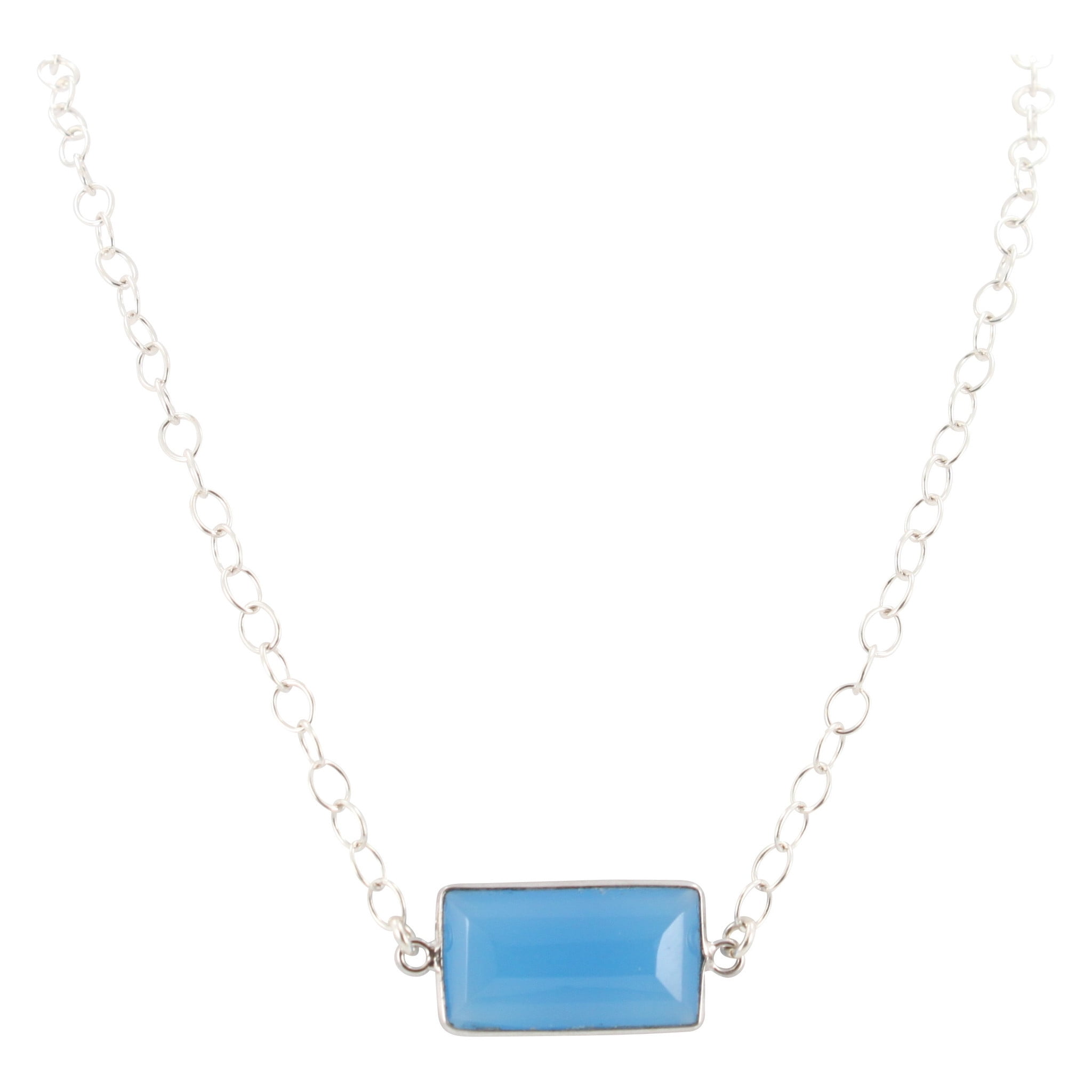 Blue Chalcedony Gemstone Necklace in Sterling Silver, #6418-ss by