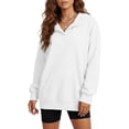 thumbnail image 2 of Gaigiky Hoodies for Women Solid Color Fleece Lined V Neck Long Sleeve Sweatshirt with Pocket Oversized Fall Daily Casual Pullover, 2 of 10