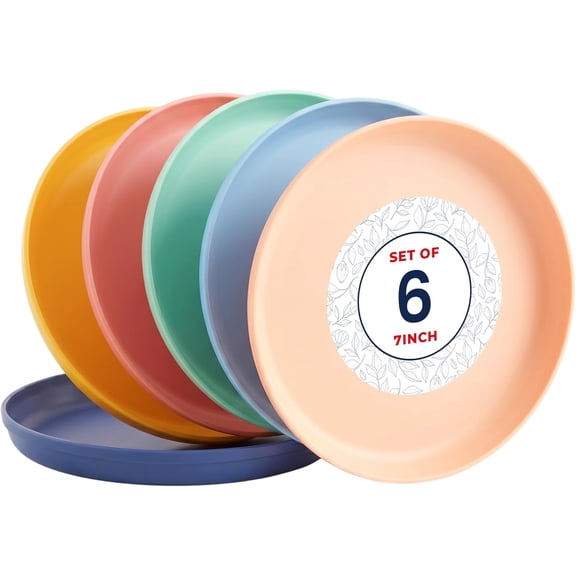 MASTERCOOK 6‑Pack 7″ Reusable Kids Plastic Plates – Multicolor BPA‑Free