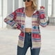 thumbnail image 2 of Abrigo de mujer de manga larga con capucha y bolsillo con cordón y patrón geométrico Abrigo de ajuste casual para ir de compras Rosa L, 2 of 7