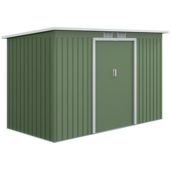 Outsunny 9' x 4' Metal Storage Shed, Garden Tool House with Floor Foundation, Double Sliding Doors, Air Vents for Backyard, Patio, Lawn, Green