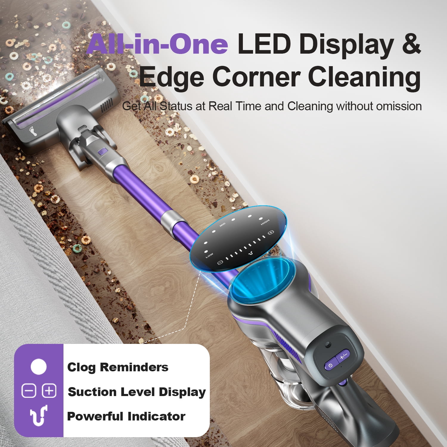 INSE 45kPa Cordless Vacuum Cleaner with Brushless Motor, 6 in 1 Stick Vacuum Lightweight for Hard Floor Carpet Pet Hair, S7P Purple