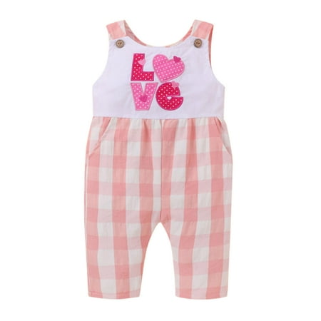 

TUOBARR Toddler Girl Summer Outfits Infant Baby Girls Plaid Letter Print Sleeveless Romper Jumpsuit Pink 100