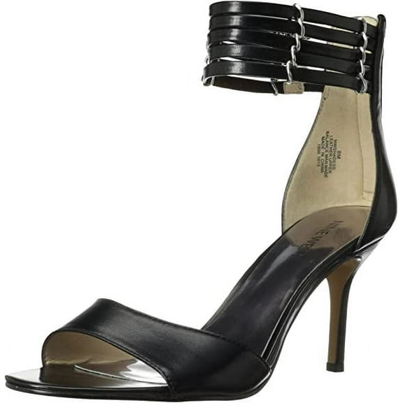 Nine West Women's Ghadess Dress Sandal,Black Leather,7.5 M US New