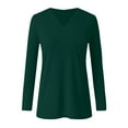 thumbnail image 3 of TIANEK Fall Tshirts Shirts for Women Green Long Sleeve V Neck Plus Size Tops for Women 2023 Fashion Solid Pullover Casual Eversoft Loose Fit Beach Blouses, 3 of 4