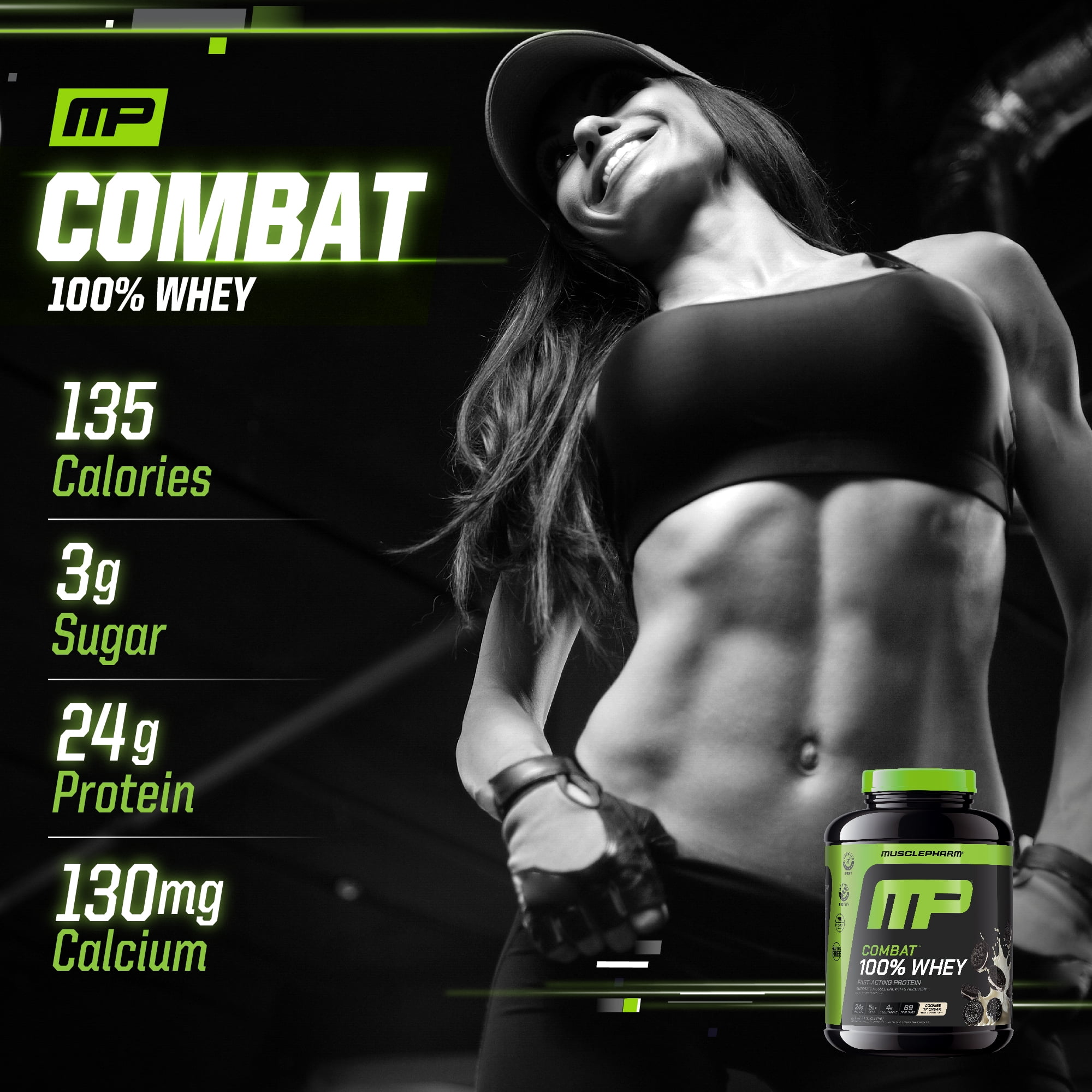 MusclePharm Combat 100% Whey Protein Powder, Cookies & Cream, 25g Protein, 5lb, 80oz