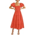 thumbnail image 1 of Vestido PRETTYGARDEN Midi Cuello Cuadrado Mangas Abullonadas Naranja M, 1 of 8