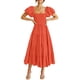 thumbnail image 1 of Vestido PRETTYGARDEN Midi Cuello Cuadrado Mangas Abullonadas Naranja M, 1 of 8