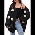 thumbnail image 2 of Suéteres Femeninos con Cuello en V, Larga, Estampado Floral, de Punto Abierto, Sin Botones, de Moda, para Exteriores. Negro Talla Única, 2 of 8