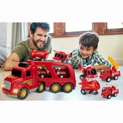 Transport Truck Toys for 3 4 5 6 Years Old Toddlers Kids Boys and Girls Car Toy Set with Sound and Light Play Vehicles in Friction Powered Carrier Truck Brithday Party Christmas Gift