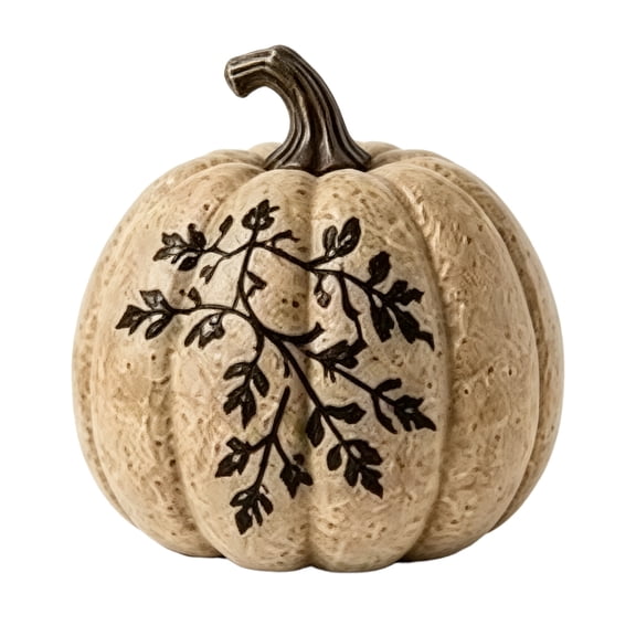 Fall Decor - Halloween Decorations-Pumpkin That Wears Black Leaf Veins: Vintage Resin Figurine for Fall Mantel, Shelf, Table – Warm Halloween Decor That Tells a Story