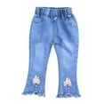 thumbnail image 2 of NAISIBABY Girls Flare Jeans, Stretchy Loose Cute Bow Elastic Waist Casual Fashion Pants with Pockets Light Blue Size 4T, 2 of 9