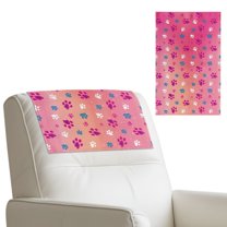 COEQINE Recliner Headrest Protector PU Leather Furniture Slipcover Easy to Clean Anti-Slip Head Rest Covers with Adhesive Backed Hook and Loop Straps, 17x27 Inch, Paw Pink Purple, Set of 3