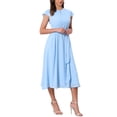thumbnail image 4 of INSPIRE CHIC Women's Chiffon Cocktail Dress Cap Sleeve Tie Waist Formal Wedding Guest Dresses M Light Blue, 4 of 6