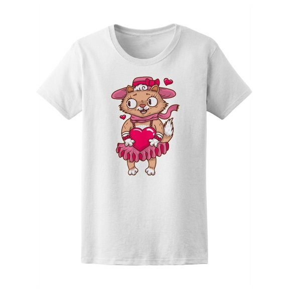Cute Romantic Cat In Heart Dress T-Shirt Women -Image by Shutterstock, Female XX-Large