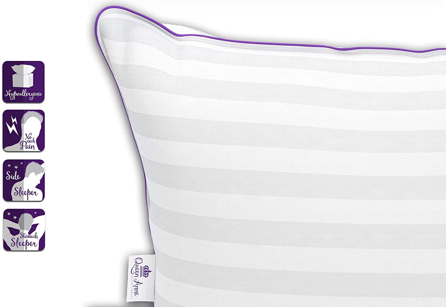 Two (2) Pack Pillows - Luxury Synthetic Down Alternative Pillows - Queen Anne Pillow Co. Majesty Down - Hypoallergenic Allergy Free Bed Pillows - Made in USA (Queen Firm)