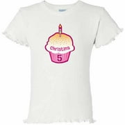 Angle View: Personalized Pink Happy Birthday Ruffled Tee