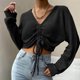 thumbnail image 4 of Suéter de punto con cordón y cuello en V de manga larga informal a la moda para mujer Fridja  fjkfkj4194, 4 of 5