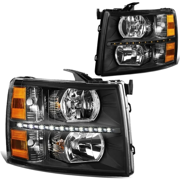 DNA Motoring For 07-14 Chevy Silverado 1500 2500 3500 HD LED DRL Headlight Lamps Pair Black/Amber
